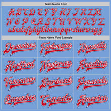 Load image into Gallery viewer, Custom Light Blue Navy White-Red Bomber Full-Snap Varsity Letterman Jacket