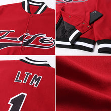 Load image into Gallery viewer, Custom Crimson Black-White Bomber Full-Snap Varsity Letterman Jacket
