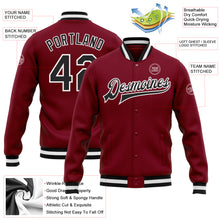 Load image into Gallery viewer, Custom Crimson Black-White Bomber Full-Snap Varsity Letterman Jacket