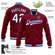 Load image into Gallery viewer, Custom Crimson White-Royal Bomber Full-Snap Varsity Letterman Jacket