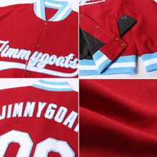 Load image into Gallery viewer, Custom Crimson White-Light Blue Bomber Full-Snap Varsity Letterman Jacket