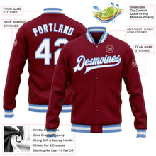 Load image into Gallery viewer, Custom Crimson White-Light Blue Bomber Full-Snap Varsity Letterman Jacket