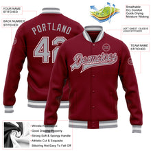 Load image into Gallery viewer, Custom Crimson Gray-White Bomber Full-Snap Varsity Letterman Jacket