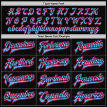 Load image into Gallery viewer, Custom Black Light Blue-Pink Bomber Full-Snap Varsity Letterman Two Tone Jacket