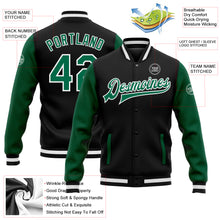 Load image into Gallery viewer, Custom Black Kelly Green-White Bomber Full-Snap Varsity Letterman Two Tone Jacket