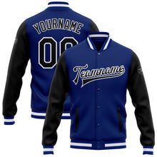 Load image into Gallery viewer, Custom Royal Black-White Bomber Full-Snap Varsity Letterman Two Tone Jacket