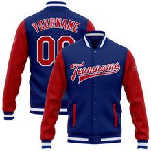Load image into Gallery viewer, Custom Royal Red-White Bomber Full-Snap Varsity Letterman Two Tone Jacket