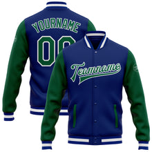 Load image into Gallery viewer, Custom Royal Kelly Green-White Bomber Full-Snap Varsity Letterman Two Tone Jacket