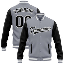 Load image into Gallery viewer, Custom Gray Black-White Bomber Full-Snap Varsity Letterman Two Tone Jacket