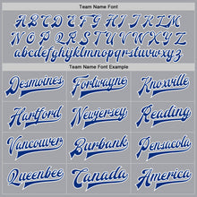 Load image into Gallery viewer, Custom Gray Royal-White Bomber Full-Snap Varsity Letterman Two Tone Jacket