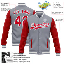 Load image into Gallery viewer, Custom Gray Red-White Bomber Full-Snap Varsity Letterman Two Tone Jacket