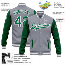 Load image into Gallery viewer, Custom Gray Kelly Green-White Bomber Full-Snap Varsity Letterman Two Tone Jacket