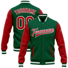 Load image into Gallery viewer, Custom Kelly Green Red-White Bomber Full-Snap Varsity Letterman Two Tone Jacket