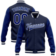 Load image into Gallery viewer, Custom Navy Royal-White Bomber Full-Snap Varsity Letterman Two Tone Jacket