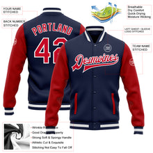 Load image into Gallery viewer, Custom Navy Red-White Bomber Full-Snap Varsity Letterman Two Tone Jacket