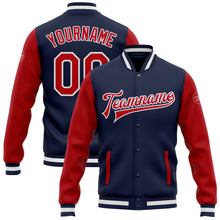 Load image into Gallery viewer, Custom Navy Red-White Bomber Full-Snap Varsity Letterman Two Tone Jacket