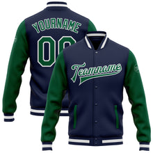 Load image into Gallery viewer, Custom Navy Kelly Green-White Bomber Full-Snap Varsity Letterman Two Tone Jacket