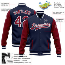 Load image into Gallery viewer, Custom Navy Crimson-White Bomber Full-Snap Varsity Letterman Two Tone Jacket