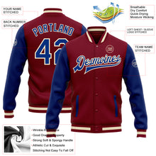 Load image into Gallery viewer, Custom Crimson Royal-White Bomber Full-Snap Varsity Letterman Two Tone Jacket