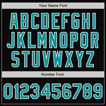 Load image into Gallery viewer, Custom Black Aqua-White Bomber Full-Snap Varsity Letterman Jacket