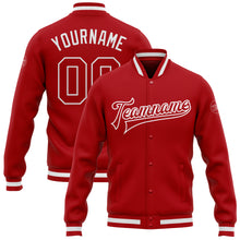Load image into Gallery viewer, Custom Red Red-White Bomber Full-Snap Varsity Letterman Jacket