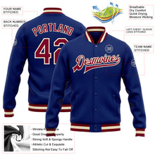 Load image into Gallery viewer, Custom Royal Maroon-Cream Bomber Full-Snap Varsity Letterman Jacket
