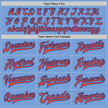 Load image into Gallery viewer, Custom Light Blue Orange-Royal Bomber Full-Snap Varsity Letterman Jacket