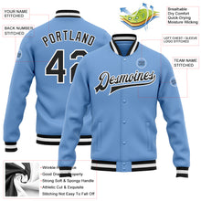 Load image into Gallery viewer, Custom Light Blue Black-White Bomber Full-Snap Varsity Letterman Jacket