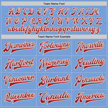 Load image into Gallery viewer, Custom Light Blue Red-Cream Bomber Full-Snap Varsity Letterman Jacket