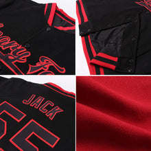 Load image into Gallery viewer, Custom Crimson Black-Gold Bomber Full-Snap Varsity Letterman Jacket
