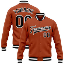 Load image into Gallery viewer, Custom Texas Orange Black-White Bomber Full-Snap Varsity Letterman Jacket