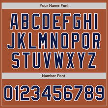 Load image into Gallery viewer, Custom Texas Orange Navy-White Bomber Full-Snap Varsity Letterman Jacket