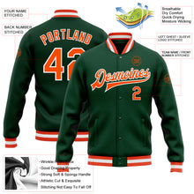 Load image into Gallery viewer, Custom Green Orange-White Bomber Full-Snap Varsity Letterman Jacket