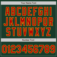 Load image into Gallery viewer, Custom Green Red-Gold Bomber Full-Snap Varsity Letterman Jacket