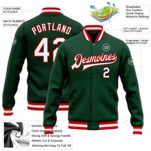 Load image into Gallery viewer, Custom Green White-Red Bomber Full-Snap Varsity Letterman Jacket