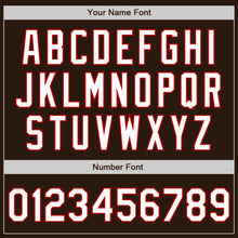 Load image into Gallery viewer, Custom Brown White-Red Bomber Full-Snap Varsity Letterman Jacket