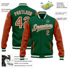 Load image into Gallery viewer, Custom Kelly Green Texas Orange-White Bomber Full-Snap Varsity Letterman Two Tone Jacket
