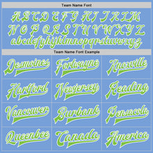 Load image into Gallery viewer, Custom Light Blue Neon Green-White Bomber Full-Snap Varsity Letterman Jacket
