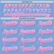 Load image into Gallery viewer, Custom Light Blue Pink-White Bomber Full-Snap Varsity Letterman Jacket