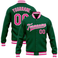 Load image into Gallery viewer, Custom Kelly Green Pink-White Bomber Full-Snap Varsity Letterman Jacket