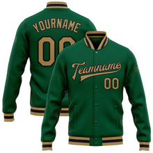 Load image into Gallery viewer, Custom Kelly Green Old Gold-Black Bomber Full-Snap Varsity Letterman Jacket