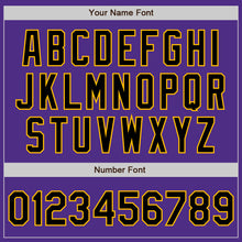 Load image into Gallery viewer, Custom Purple Black-Gold Bomber Full-Snap Varsity Letterman Jacket