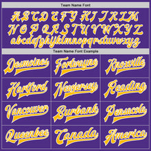 Load image into Gallery viewer, Custom Purple Gold-White Bomber Full-Snap Varsity Letterman Jacket