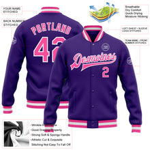 Load image into Gallery viewer, Custom Purple Pink-White Bomber Full-Snap Varsity Letterman Jacket