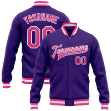 Load image into Gallery viewer, Custom Purple Pink-White Bomber Full-Snap Varsity Letterman Jacket