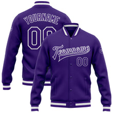 Load image into Gallery viewer, Custom Purple Purple-White Bomber Full-Snap Varsity Letterman Jacket