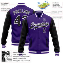 Load image into Gallery viewer, Custom Purple Black-White Bomber Full-Snap Varsity Letterman Two Tone Jacket