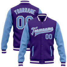 Load image into Gallery viewer, Custom Purple Light Blue-White Bomber Full-Snap Varsity Letterman Two Tone Jacket