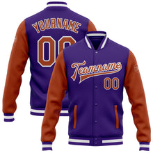 Load image into Gallery viewer, Custom Purple Texas Orange-White Bomber Full-Snap Varsity Letterman Two Tone Jacket