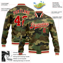 Load image into Gallery viewer, Custom Camo Red-Cream Bomber Full-Snap Varsity Letterman Salute To Service Jacket